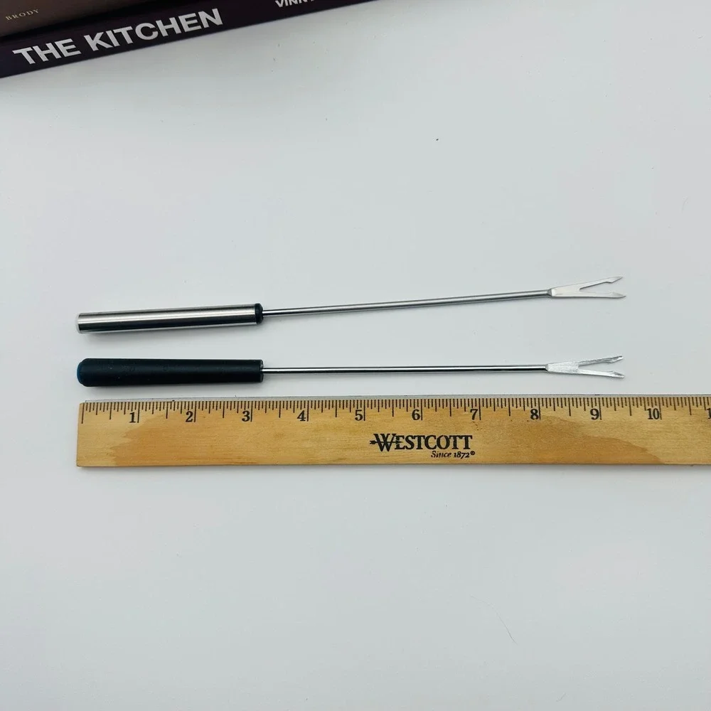 Vintage Fondue Fork Lot of 10 Stainless Steel and Black MCM Party Skewers